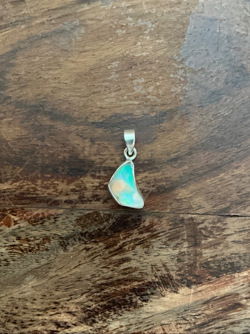 Sterling Silver Opal Teardrop Pendant in Blue-Green